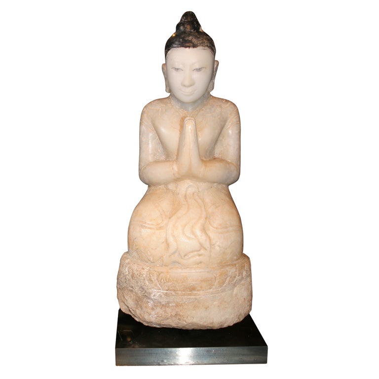 Rare Burmese Shan style alabaster kneeling Buddha 17th century