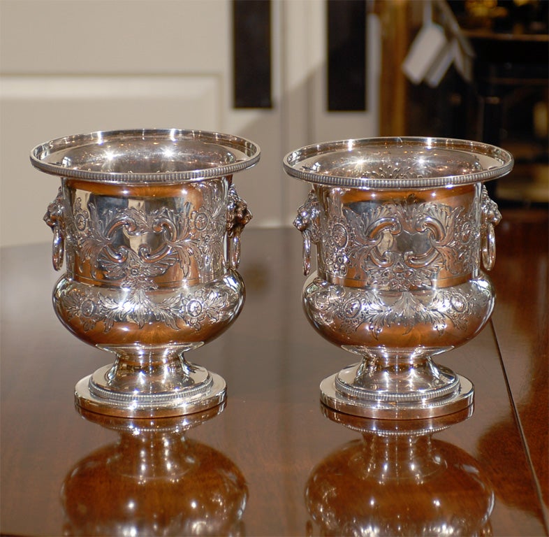 PAIR OF ENGLISH SILVER WINE BUCKETS 2