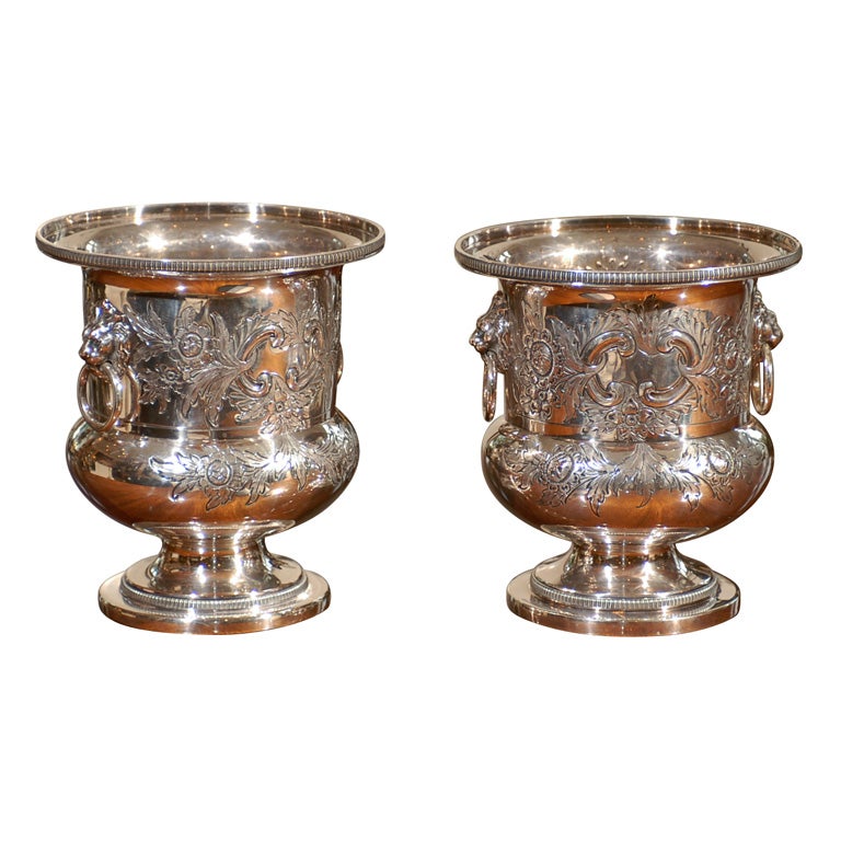 PAIR OF ENGLISH SILVER WINE BUCKETS