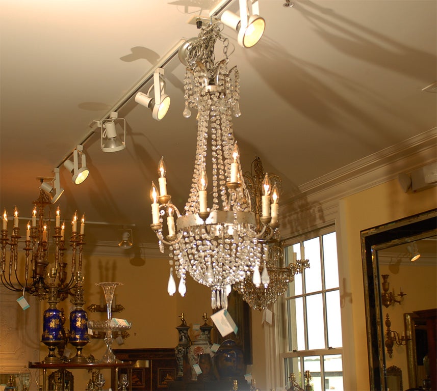 20th century Italian gilt metal and crystal chandelier.