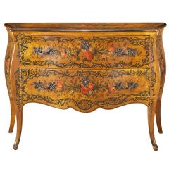 French Louis XV Rococo Style Antique Painted Bombè Chest circa 1885