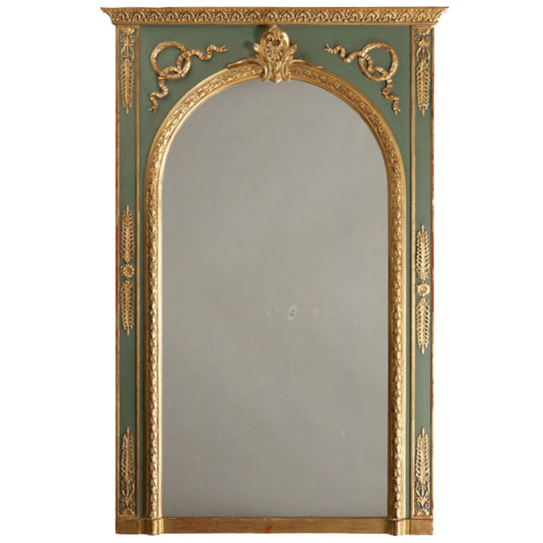 Antique French Neoclassical Painted and Gilt Mirror from France circa 1895