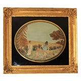 Antique Needlework Picture. Finding Moses in the Reeds.