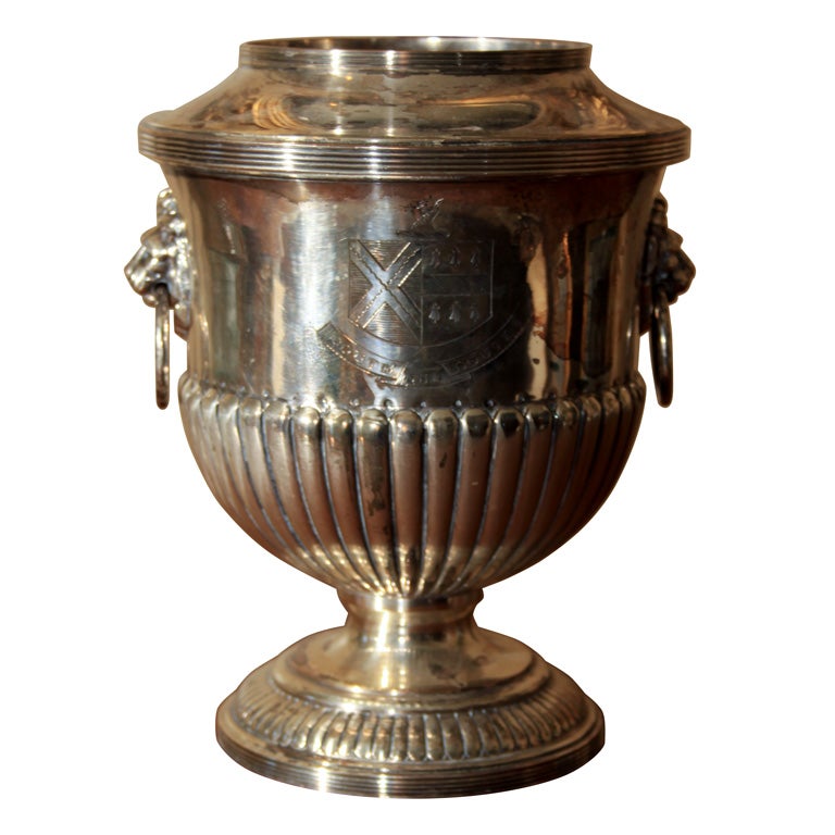 English Sheffield silver plate wine bucket with liner For Sale