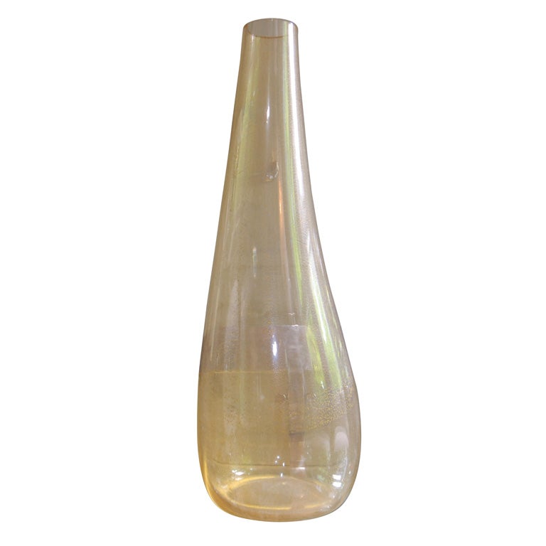 Large Handblown Gold Murano Glass Vase with Inclusive Gold Flecks For Sale