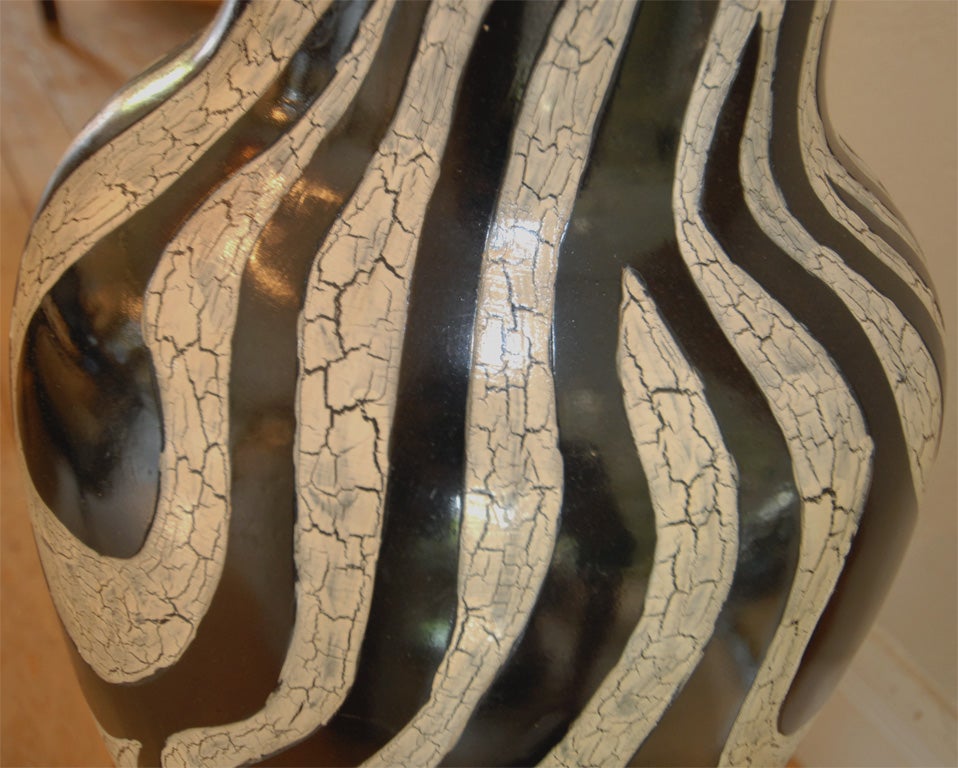 Italian Pair of Zebra Stripe Tall Vase