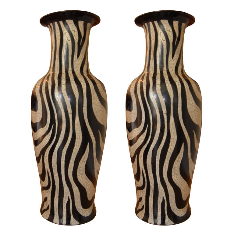 Pair of Zebra Stripe Tall Vase
