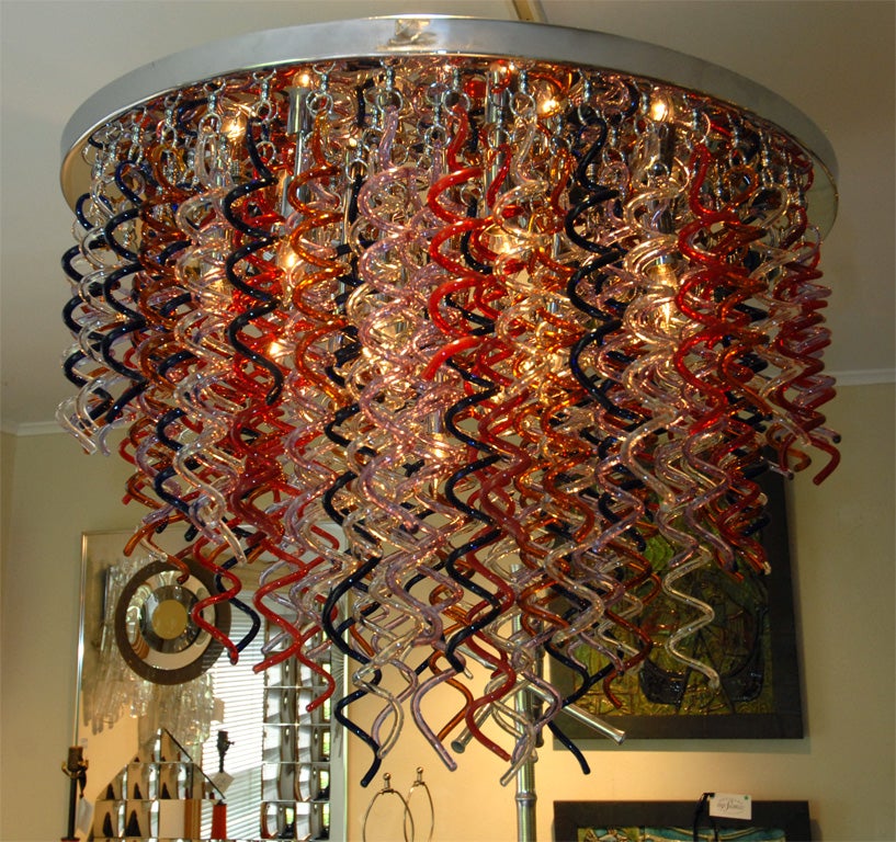 Italian Multi Colored Swiriling Streamers Glass Chandelier