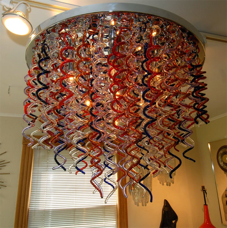 Multi Colored Swiriling Streamers Glass Chandelier In Excellent Condition In Bridgehampton, NY