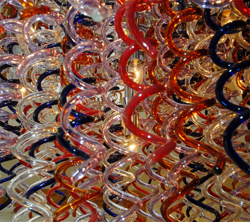 Mid-20th Century Multi Colored Swiriling Streamers Glass Chandelier