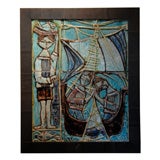 Framed Italian Tile Wall Sculpture