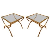 Pair of Brass & Nickle Glass Top Tables