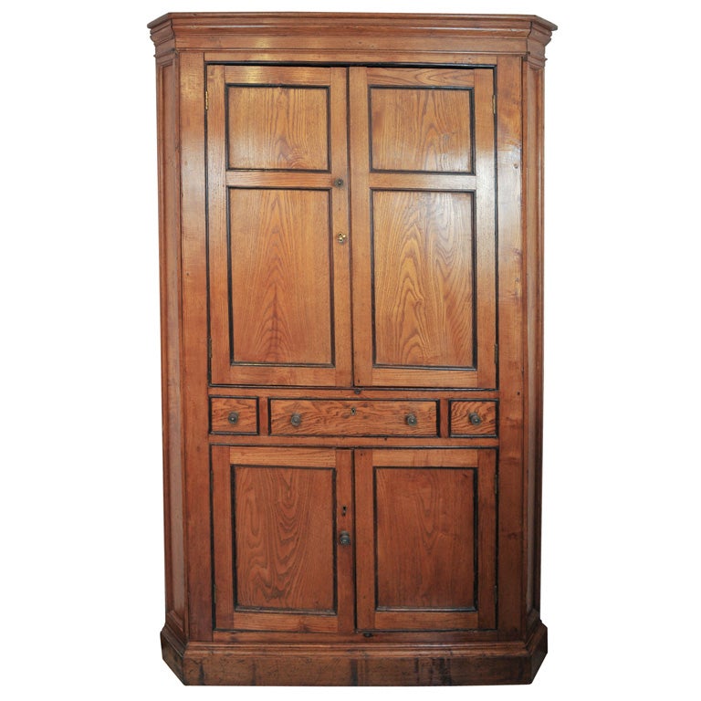 English Elm Corner Cupboard For Sale