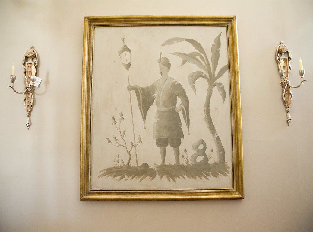 Framed Chinoiserie original oil painting on board