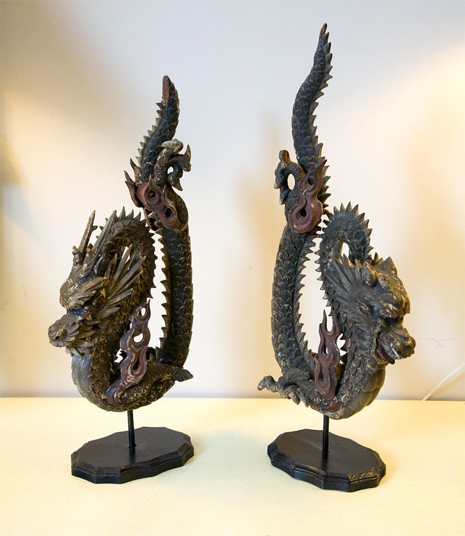 18th Century and Earlier Pair 18th C. Chinese dragon altar pieces