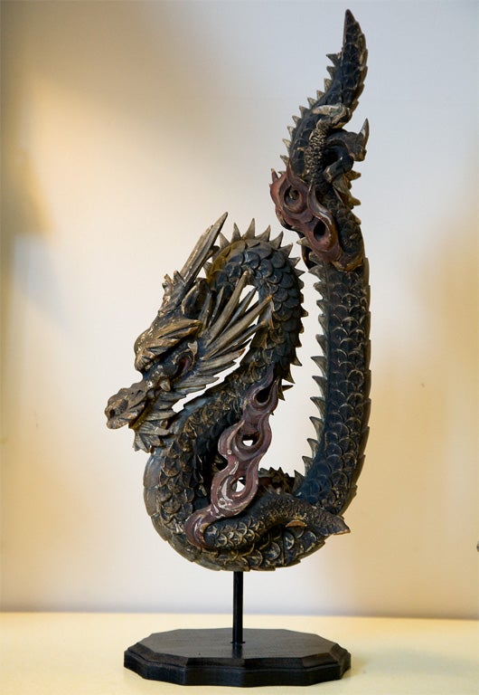Wood Pair 18th C. Chinese dragon altar pieces