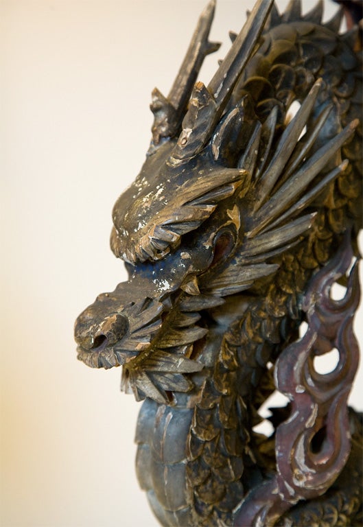 Pair 18th C. Chinese dragon altar pieces 1