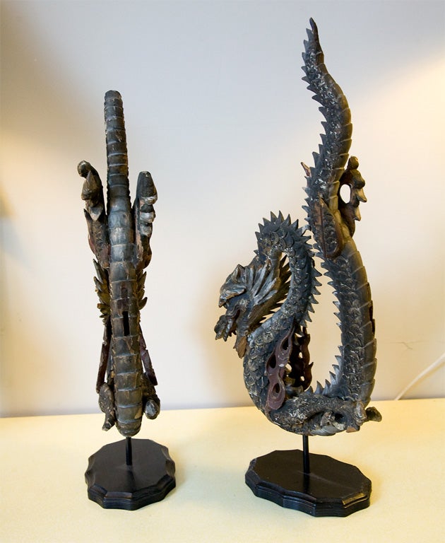 Pair 18th C. Chinese dragon altar pieces 2