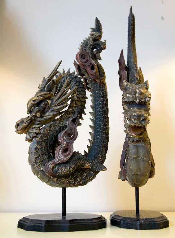 Pair 18th C. Chinese dragon altar pieces 5