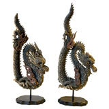 Pair 18th C. Chinese dragon altar pieces