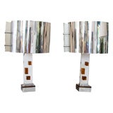 Pair of Lucite and Chromed Steel Table Lamps
