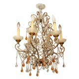 French Crystal & Beaded Cage Chandelier