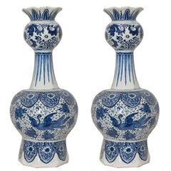 Antique Pair of Dutch Delft Blue and White  Vases