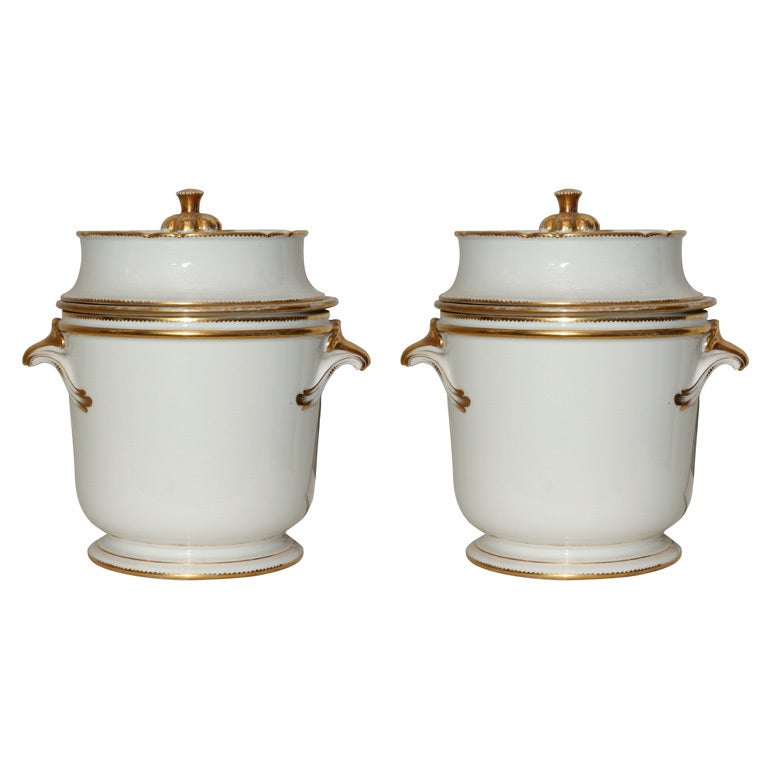 Pair of 18th Century French White and Gilt Antique Porcelain Fruit Coolers
