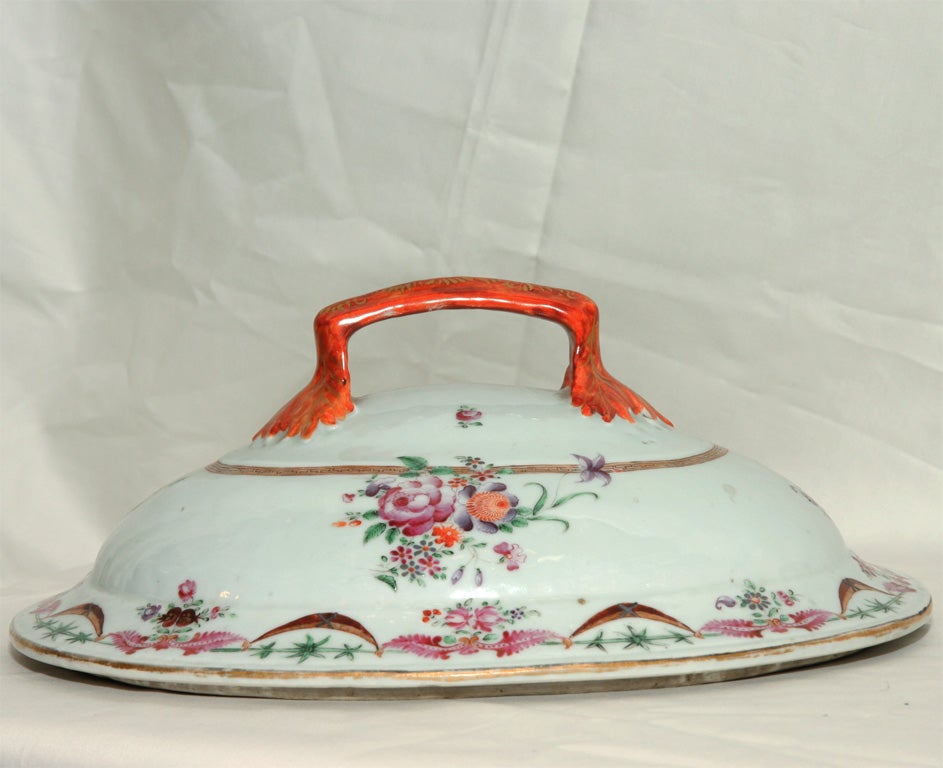 Porcelain Chinese Export Famille Rose  Soup Tureen, Cover and Stand