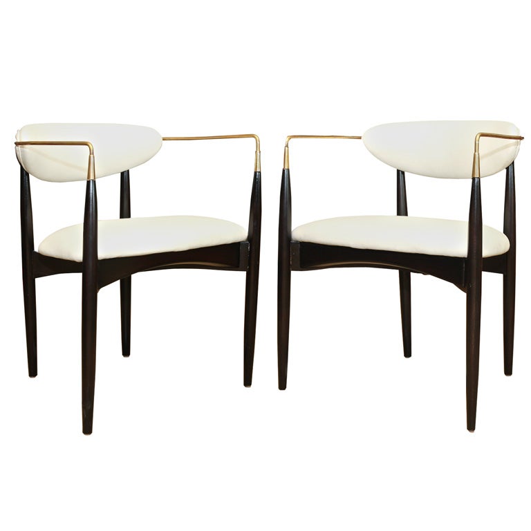Pair of Kofod Larsen Chairs in Wood and Brass