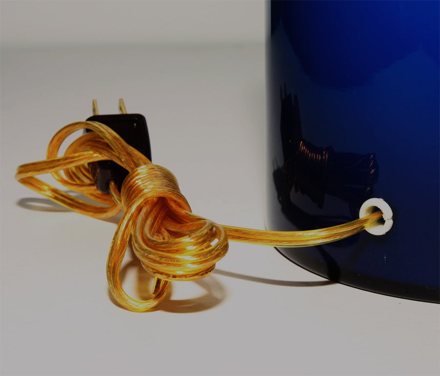 Swedish Pair of Cobalt Blue Glass Lamps by Lyktan Haus