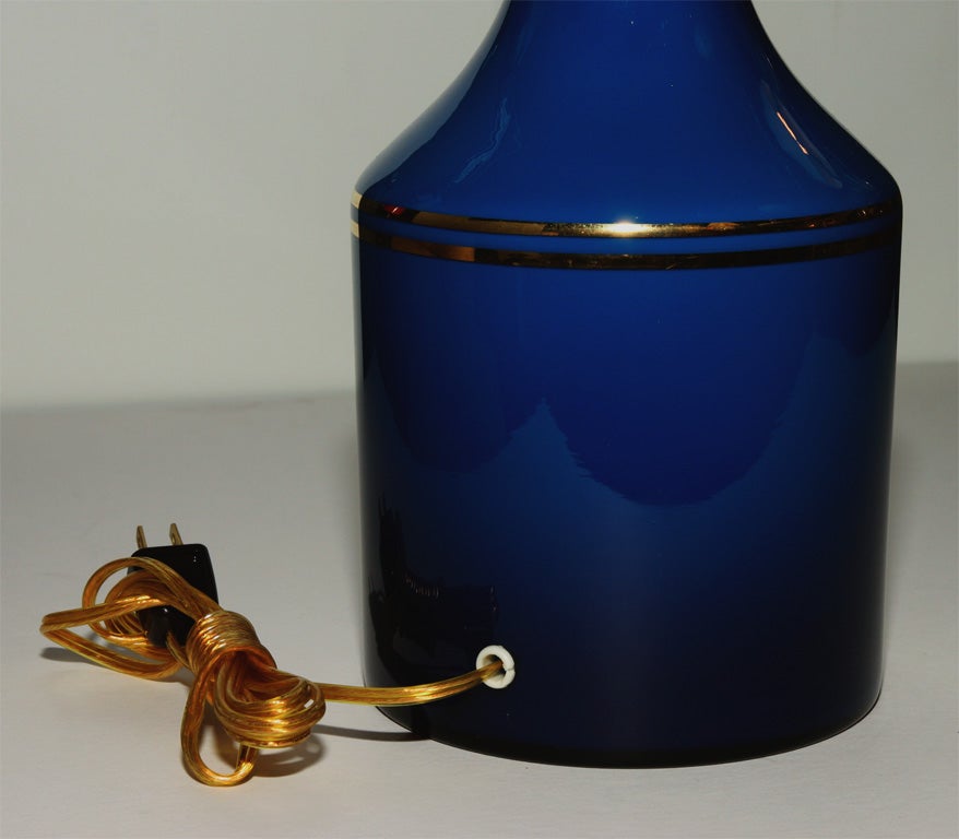 Pair of Cobalt Blue Glass Lamps by Lyktan Haus In Excellent Condition In New York, NY