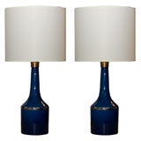 Pair of Cobalt Blue Glass Lamps by Lyktan Haus