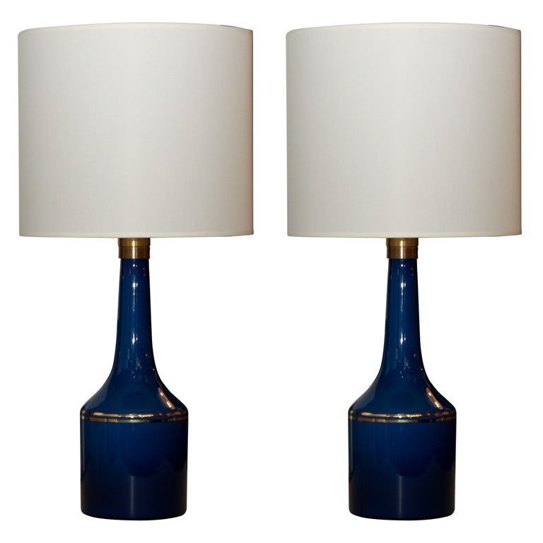 Pair of Cobalt Blue Glass Lamps by Lyktan Haus