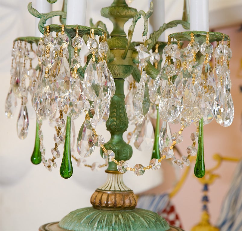 Mid-20th Century Crystal Seahorse Cherub Candelabra Lamp