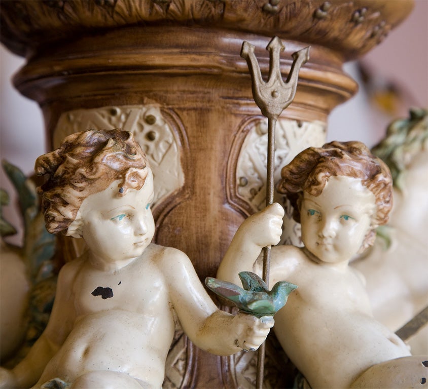 Brass Crystal Seahorse Cherub Candelabra Lamp