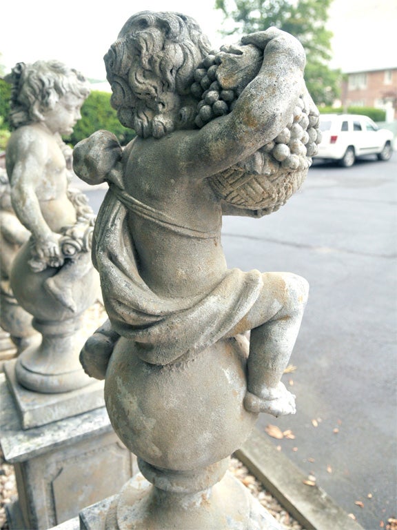 Pair of Stone Putti on Pedestals For Sale 2