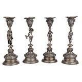 Antique Set of Four Figural Sterling Silver Candle Sticks
