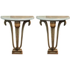 Pair of Stamped Jansen Marble Top Consoles