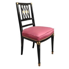 2 Stamped Jansen Ebonized and Gilt Dining Chairs