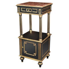 Vintage Stamped Jansen Ebonized Nightstand With Marble Top