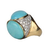 Vintage Unique Persian Turquoise & Pave Diamond Ring set in 18kt gold.