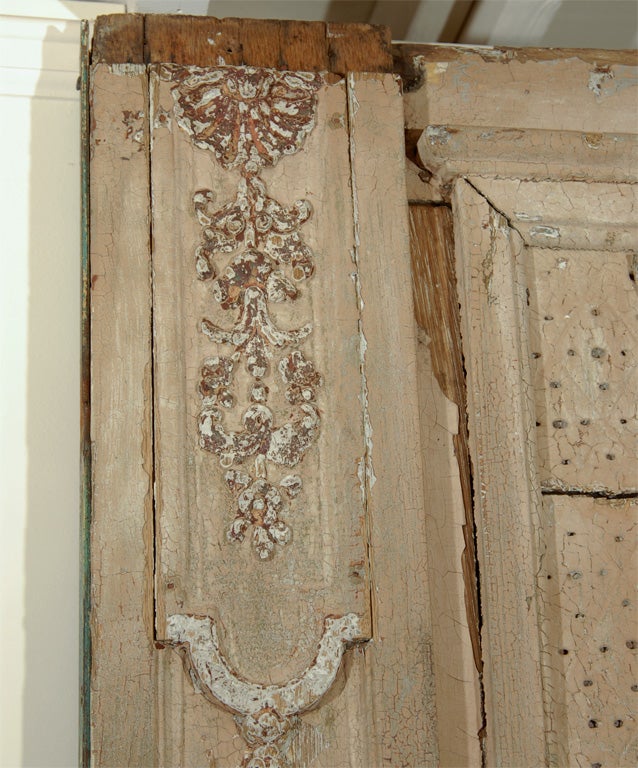 Antique French 18th C. carved wood wall panel, circa 1780 with an antique French Louis XVI Period gilt mirror, circa 1780