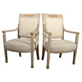 Pair of early 19th c Empire Fauteuils