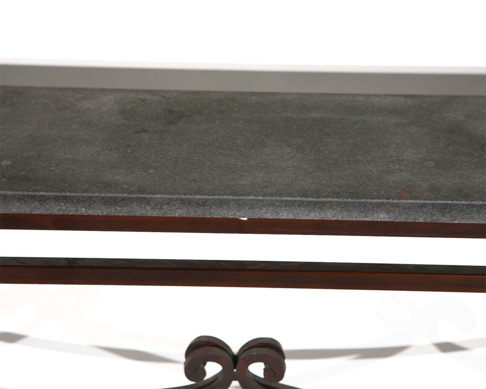 20th Century Wrought Iron Console Table with Granite Top