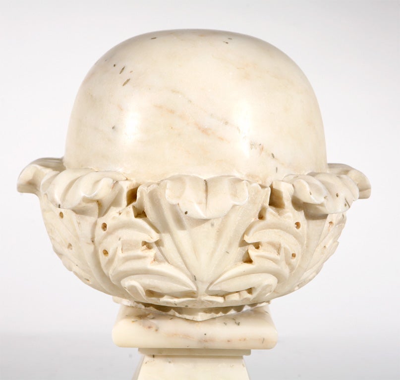 Indian White Marble Spheres on Bases, Pair For Sale