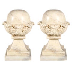 White Marble Spheres on Bases, Pair 1