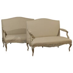 Two Louis XV Style French Painted Wood Upholstered Settees 8