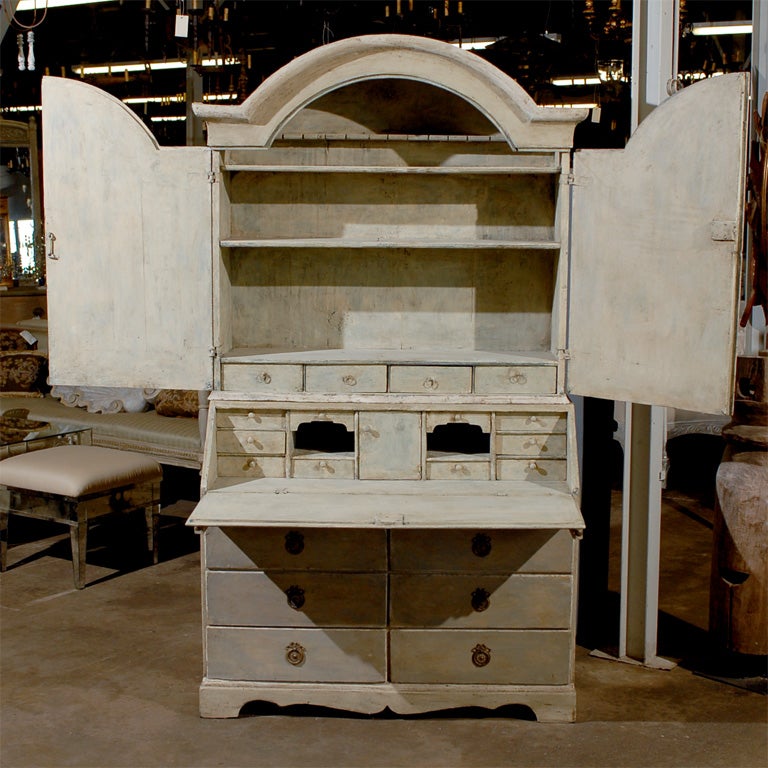 18th Century Turn of the 18th -19th C. Swedish Rococo Style Slant Front Secretary w/ Drawers For Sale