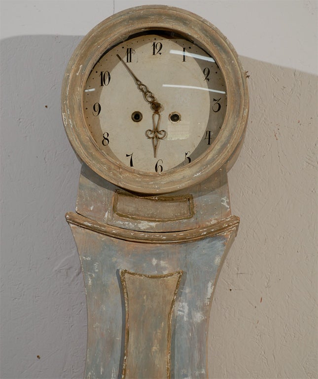 19th Century Swedish Tall Floor Painted Wood Clock, circa 1830